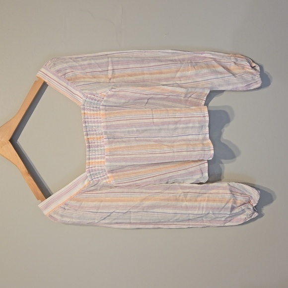 Bcbgeneration Women Chiffon Smocked Striped SquareStriped Sleeve blouse top sz S - Picture 3 of 8